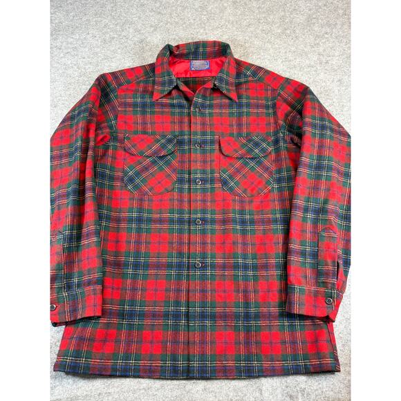 Pendleton Other - Vintage Pendleton Flannel Plaid Wool Board Shirt Jacket Mens Large Red Button